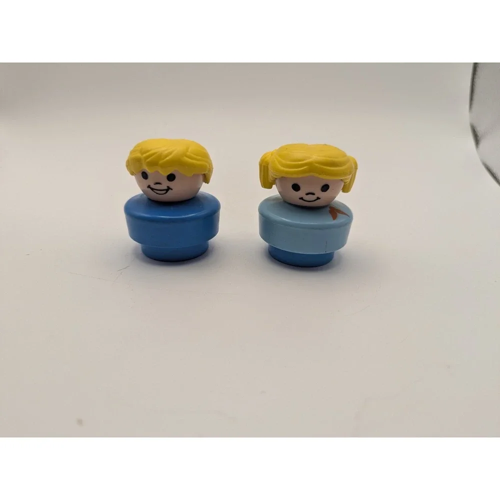 Vintage 1990 Fisher Price Chunky‎ Little People Blondes Boy Girl Blue Figures